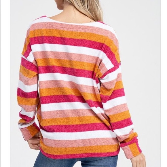 Pink & Orange Striped Oversized Chenille Sweater - Picture 3 of 3